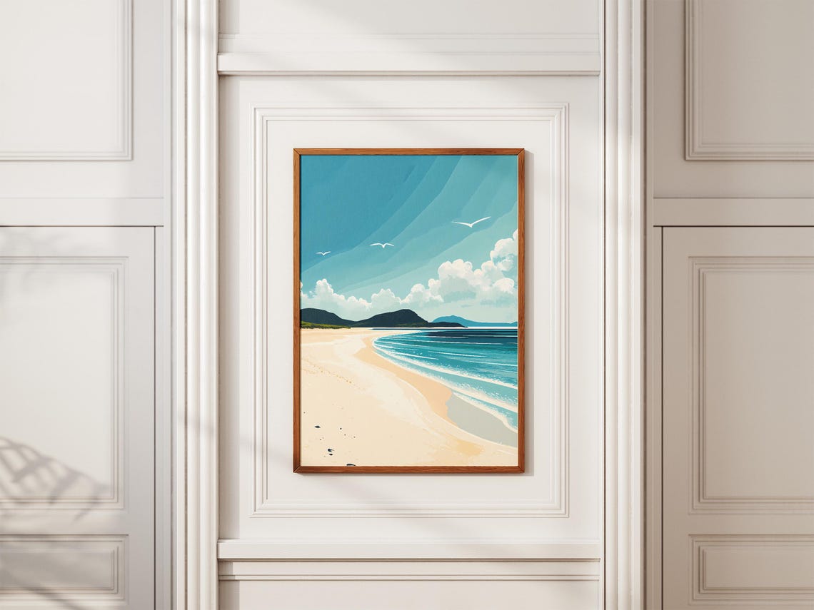 Whitehaven Beach Australia Seagulls Turquoise Surf Landscape Poster - Image 2