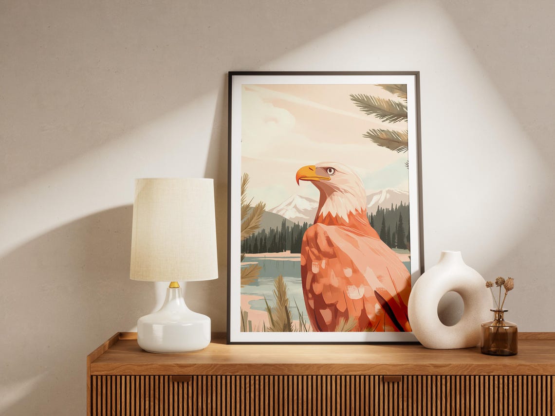 Bald Eagle Portrait Mountain Lake Pine Forest Wildlife Poster - Image 4
