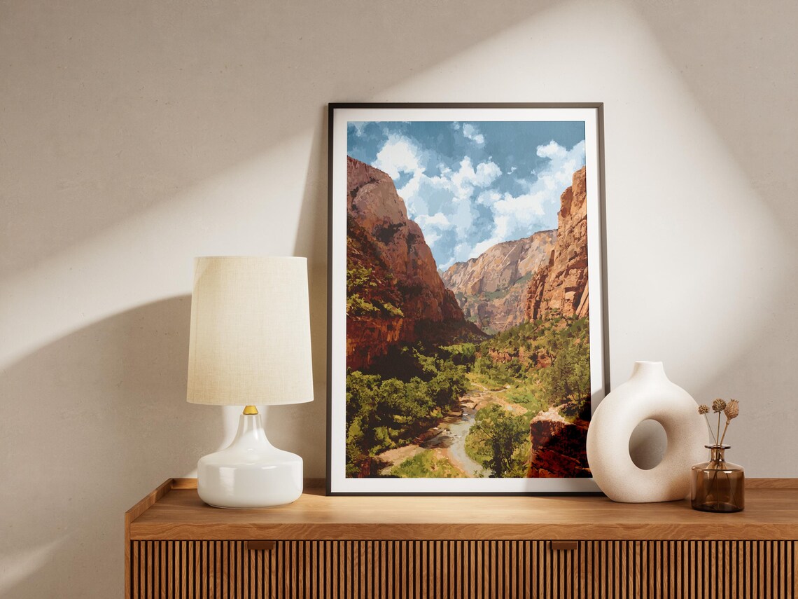 Zion National Park Utah Red Rock Canyon River Landscape Poster - Image 4