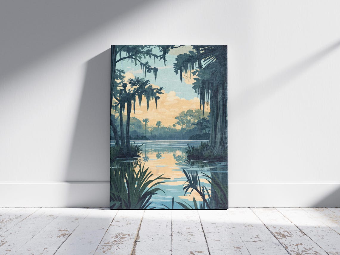 Bayou Bartholomew Louisiana Cypress Swamp Sunset Scene Poster - Image 2