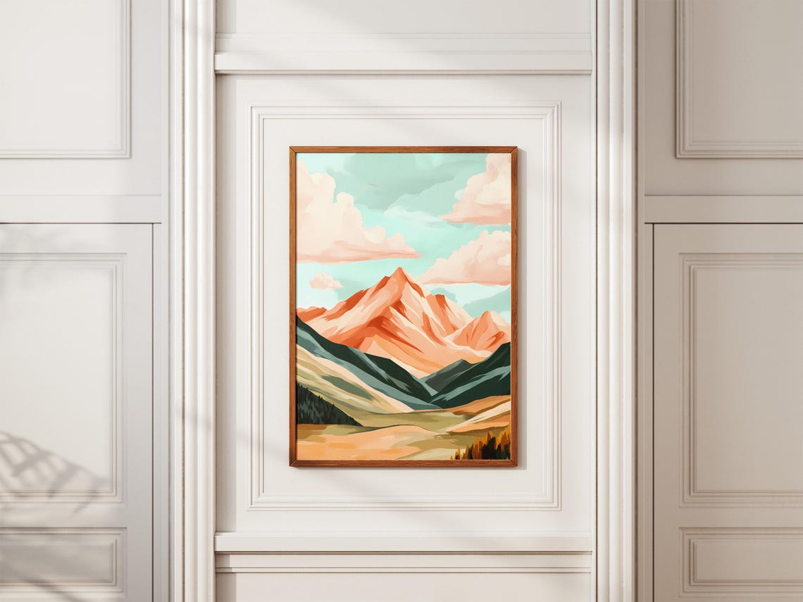 Rust-Orange Mountain Peaks Rising Above Layered Teal Valleys Poster - Image 2