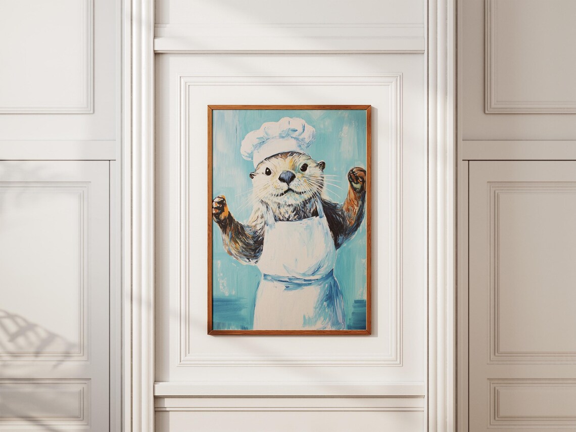 Sea Otter Chef Art Print Kitchen Wall Decor Animal Poster Cute Gift Funny Cooking Whimsical Idea - Image 2