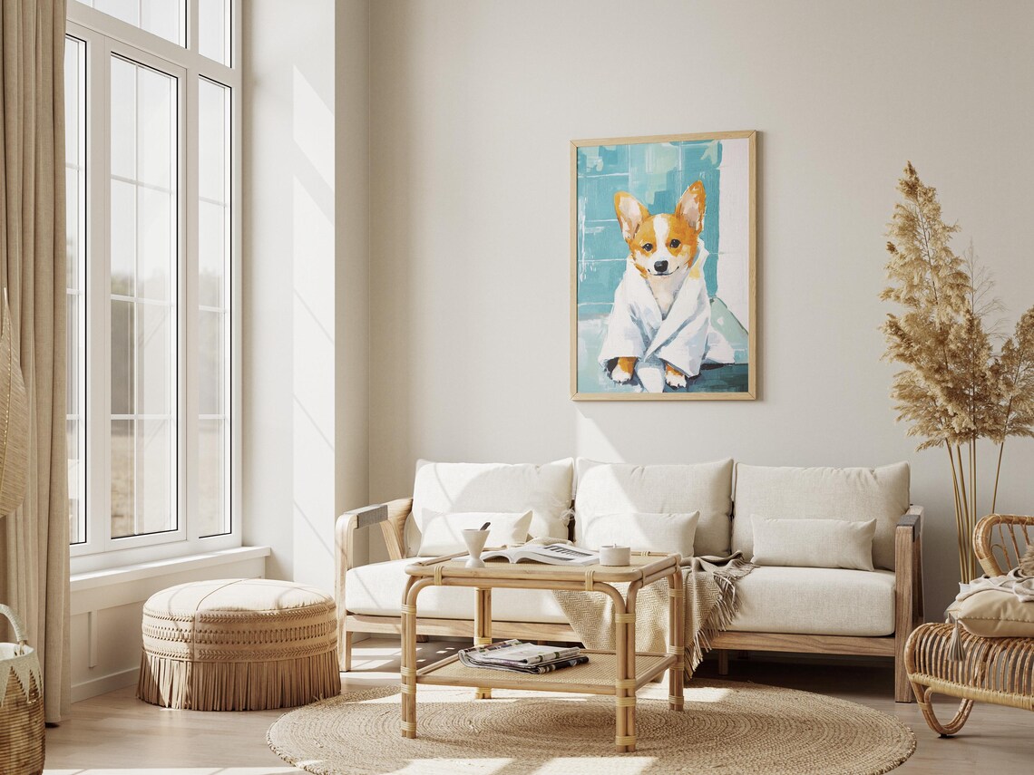 Corgi Puppy Wrapped In White Towel Poster Cute Dog Bathroom Home Decor - Image 3