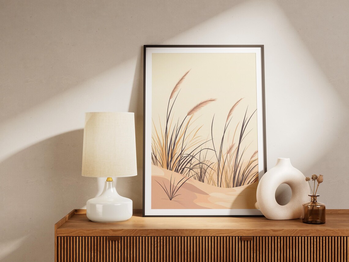 Beige Dune Grass On Cream Sand Dunes Minimalist Botanical Poster - Image 5