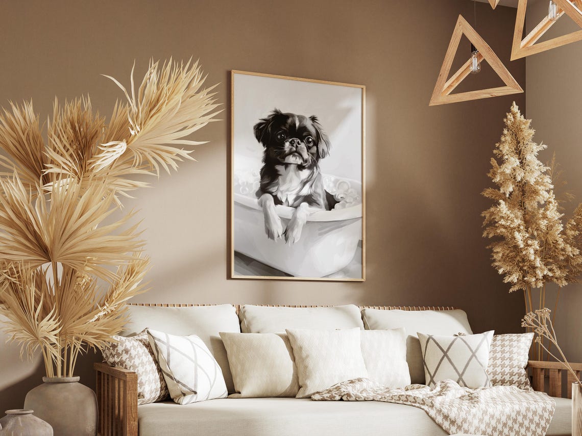 Puppy In Bathtub Poster Black And White Cute Dog Bathroom Decor - Image 3