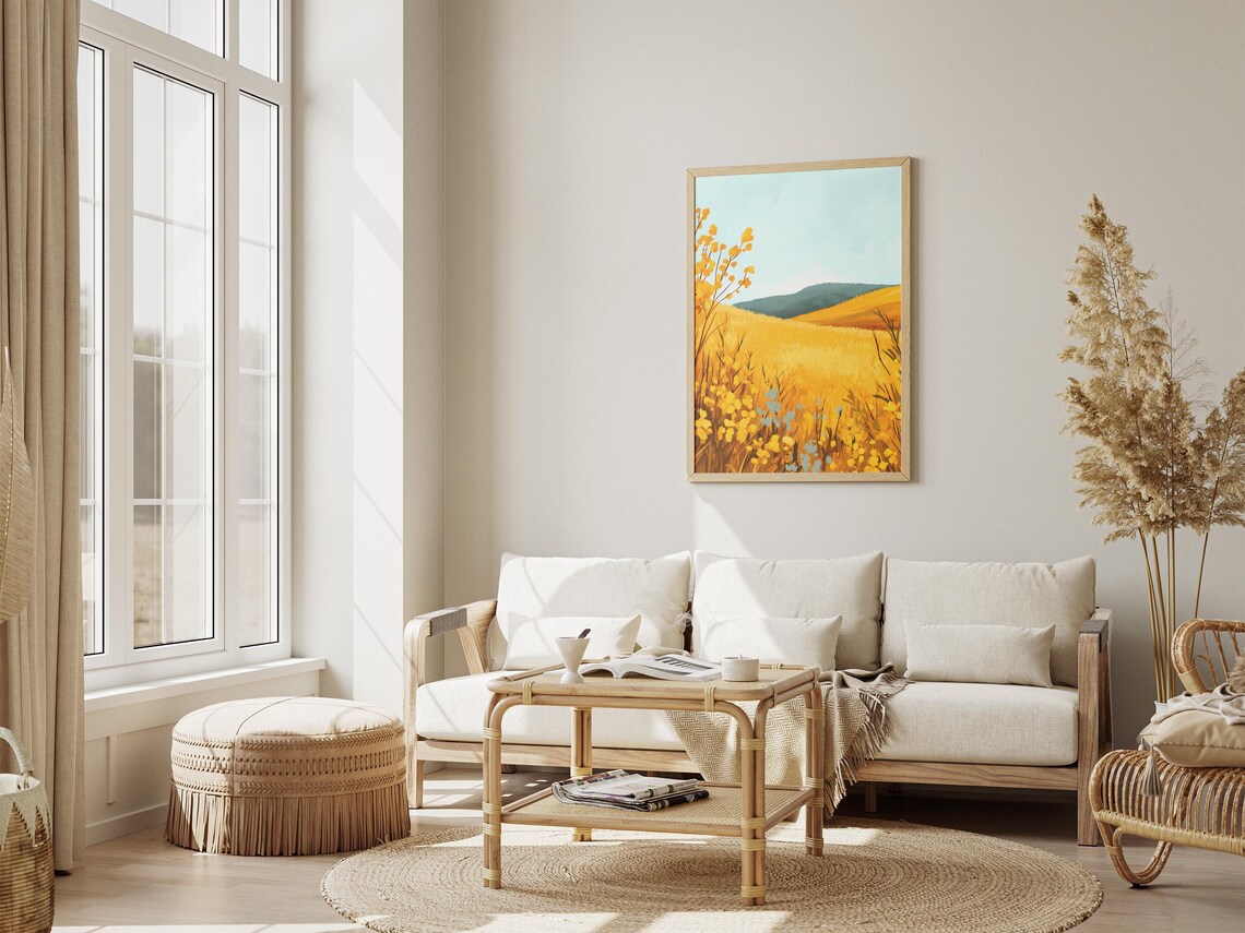 Goldenrod Field Over Rolling Golden Hills Autumn Meadow Poster - Image 4