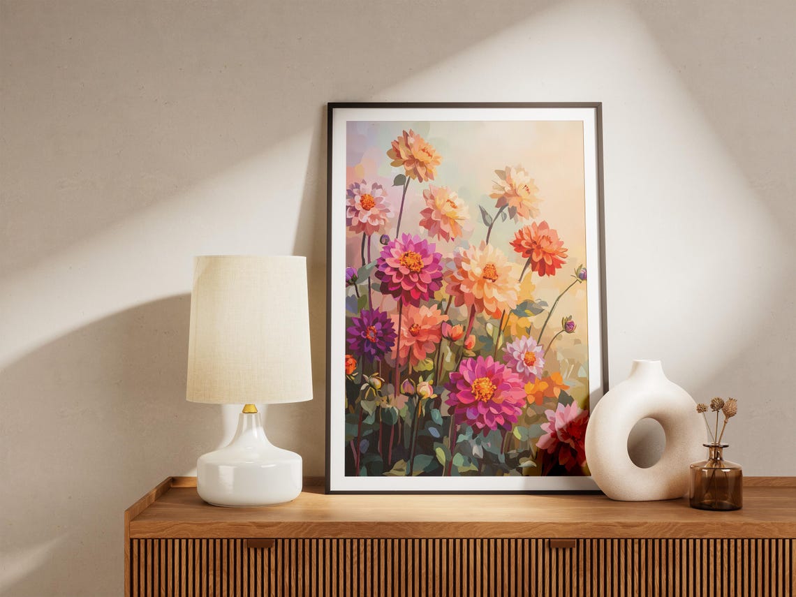 Dahlia Garden Posterfloral Art Printblooming Flowerssummer Gardenbotanical Illustrationcolorful Dahliaspink Flowersorange Dahliaspurple - Image 5