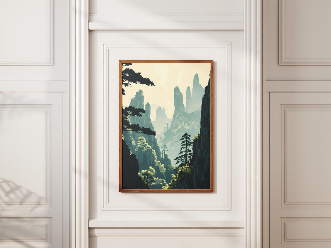 Wulingyuan China Misty Green Karst Mountains Travel Scene Poster - Image 2
