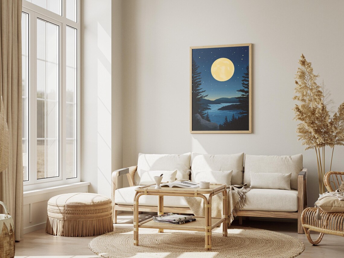 Acadia National Park Maine Moonlit Lake Starry Night Vintage Travel Poster - Image 3
