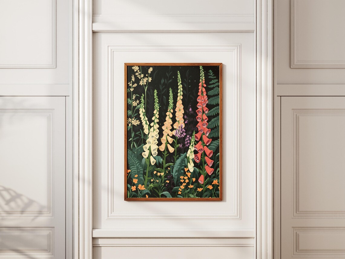 Foxglove Spires And Ferns Dark Moody Botanical Flower Poster - Image 2