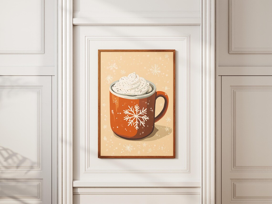 Hot Chocolate Mug With Whipped Cream Winter Snowflake Art Poster - Image 2