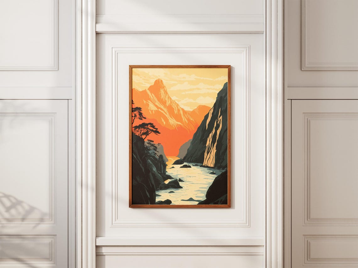 Tiger Leaping Gorge China Sunset Orange Mountain Landscape Poster - Image 2