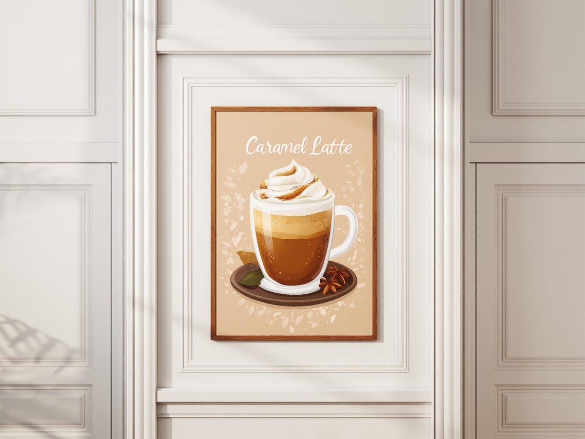 Caramel Latte With Whipped Cream And Star Anise Cafe Art Poster - Image 2