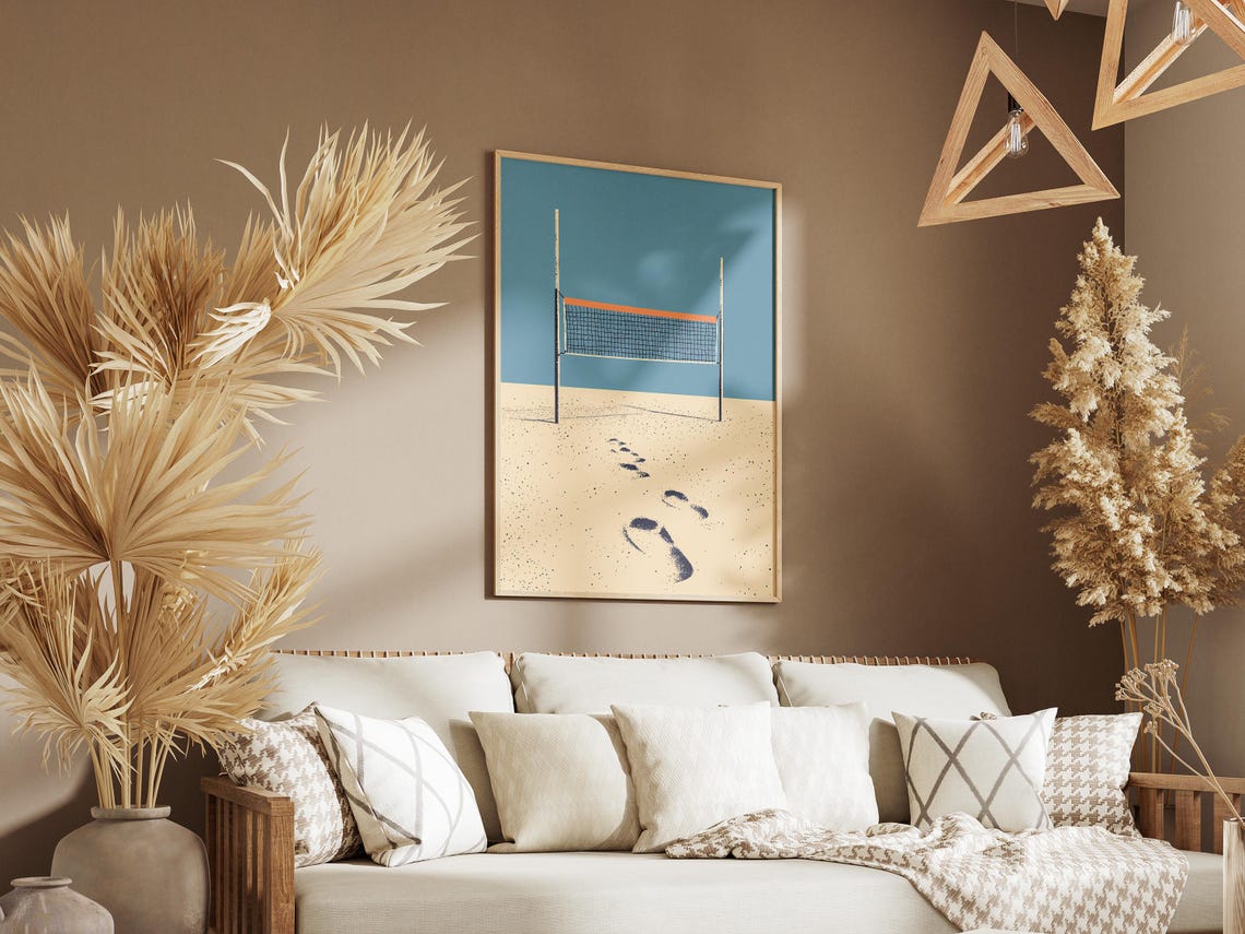 Beach Volleyball Net Sandy Footsteps Minimalist Coastal Summer Poster - Image 3