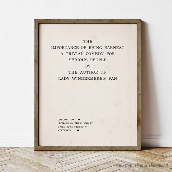 The Importance Of Being Earnest 1899 Title Page Comedy Classic Art Print