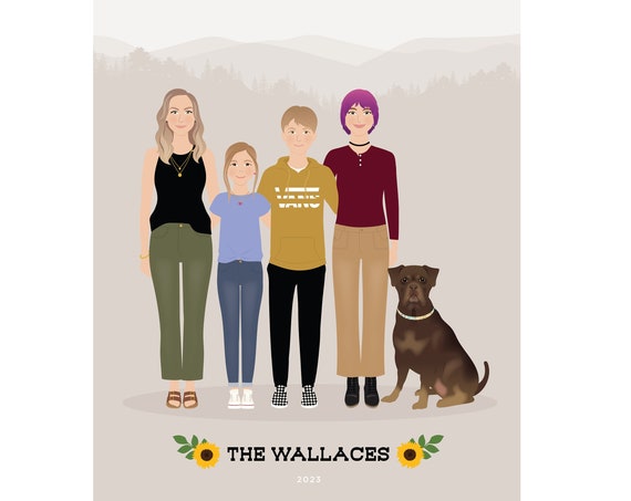 Custom Family Portrait Personalized Drawing Of Us Family Gift