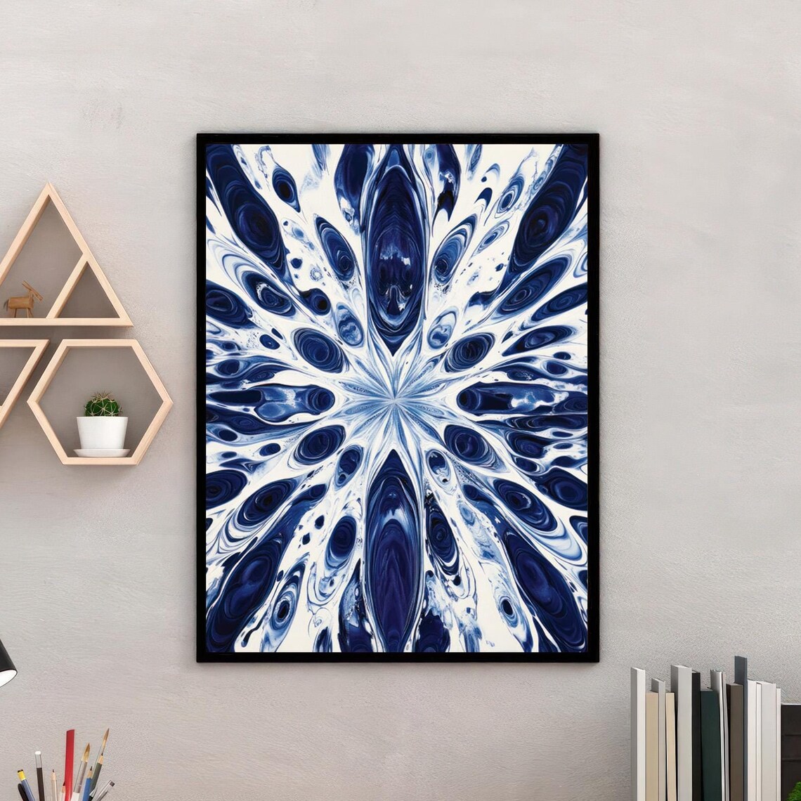 Blue Marble Kaleidoscope Mandala Framed Abstract Gallery Poster