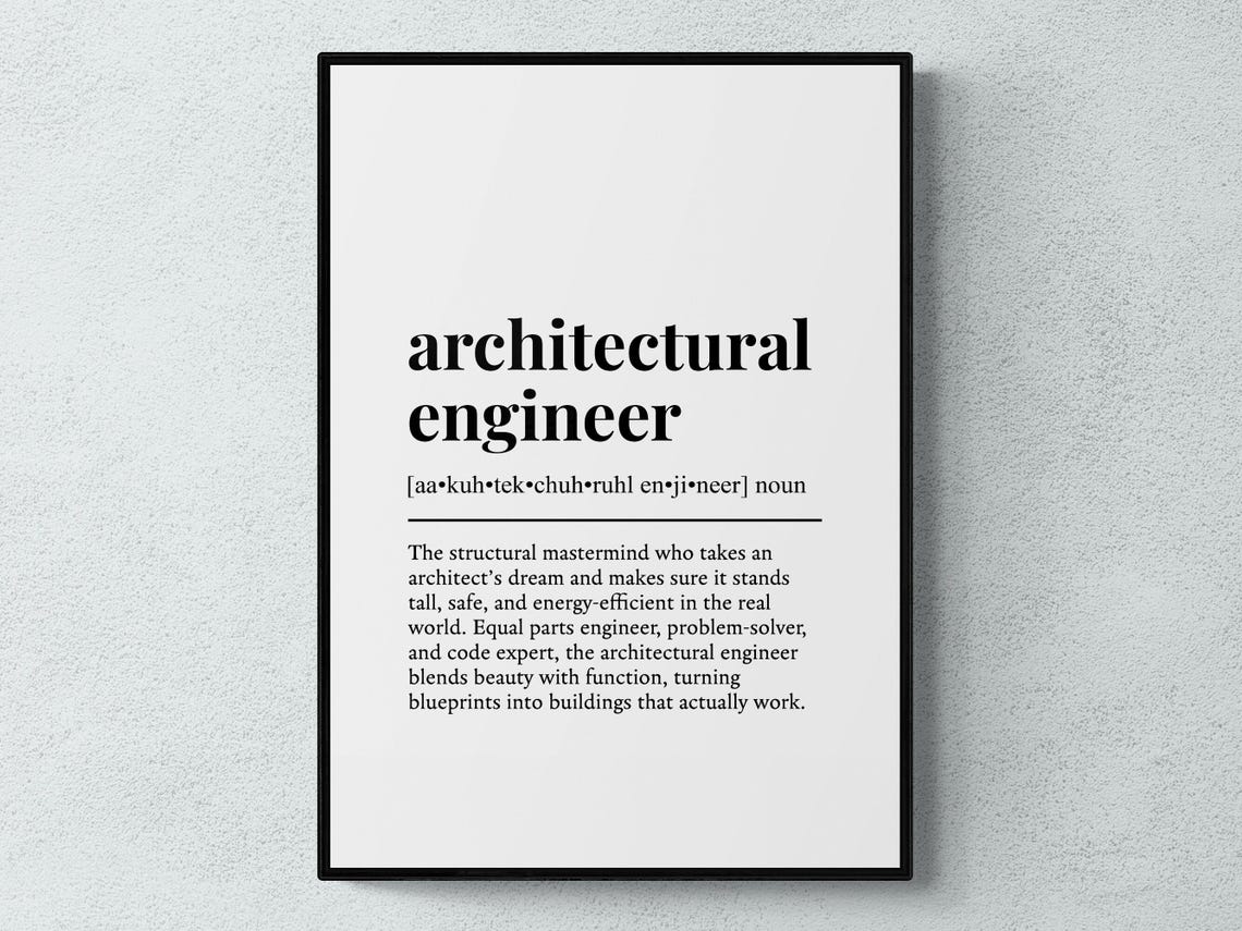 Architectural Engineer Funny Definition Job Work Gift Wall Art Print