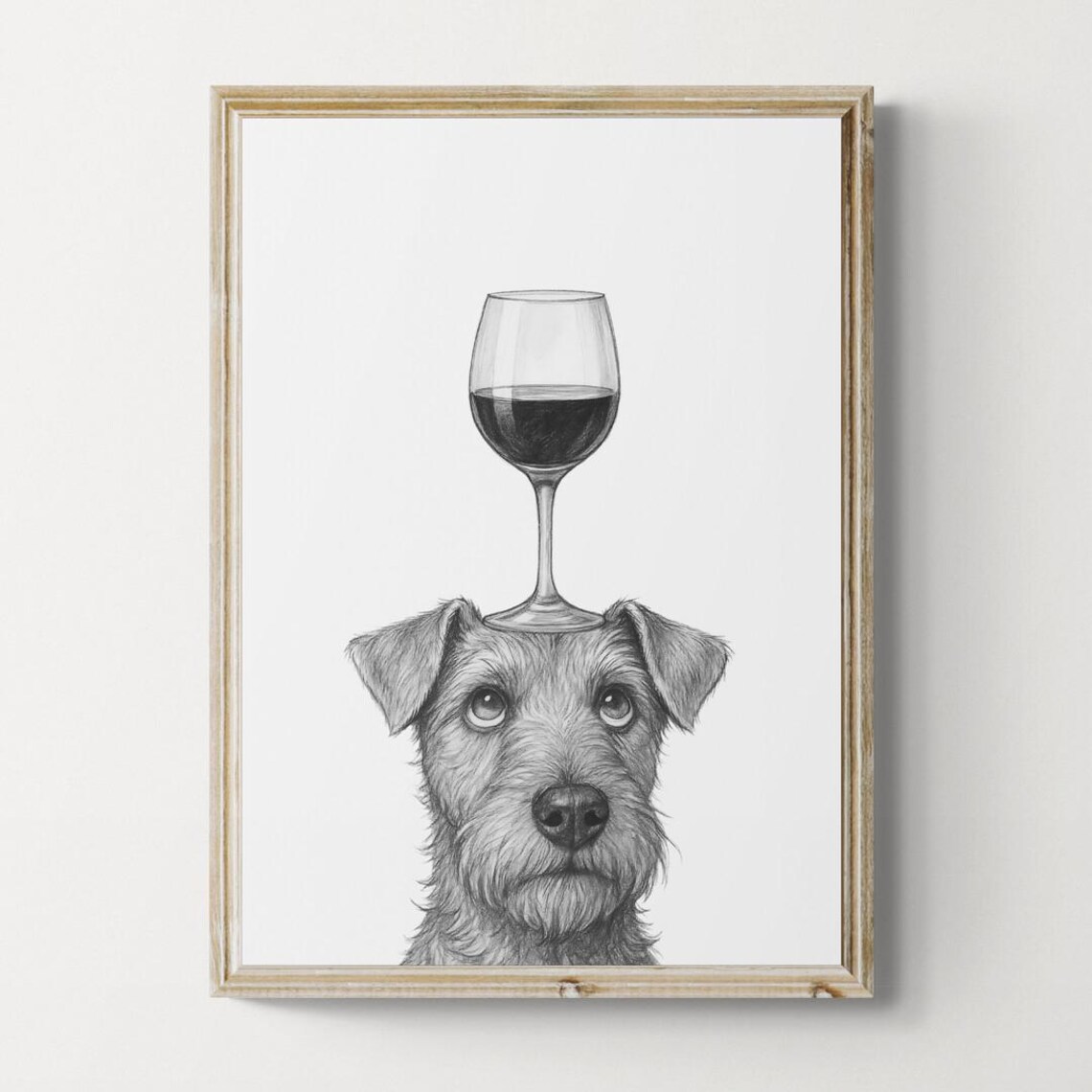 Welsh Terrier Dog Art Print Funny And Wine Drawing Lover Wall Decor Lovers Gifts