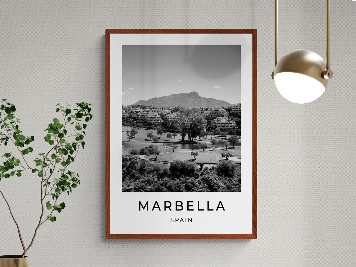 Marbella Spain Black And White Golf Course Mountain View Travel Poster - Image 3