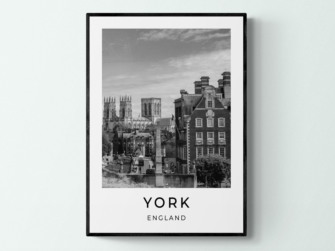 York England York Minster Old Town Skyline Black White Travel Poster