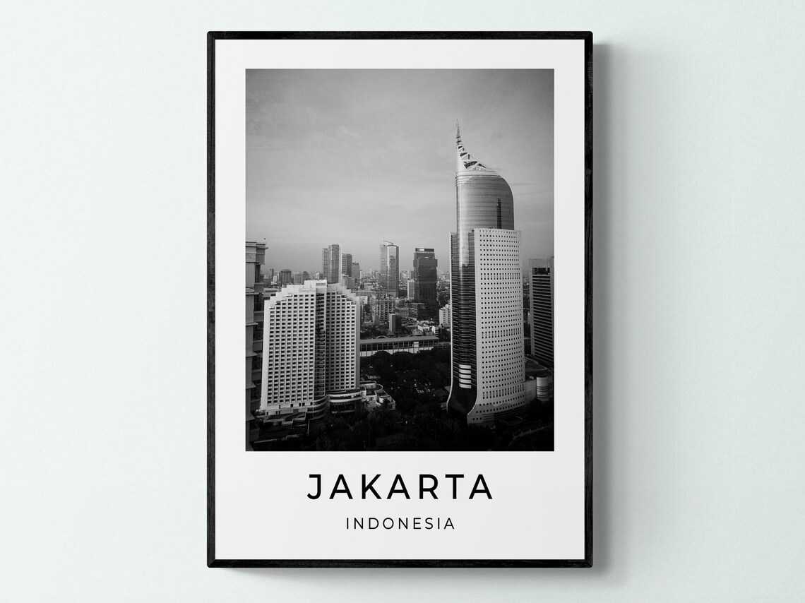Jakarta Indonesia Modern Skyscrapers Skyline Black White Photo Poster