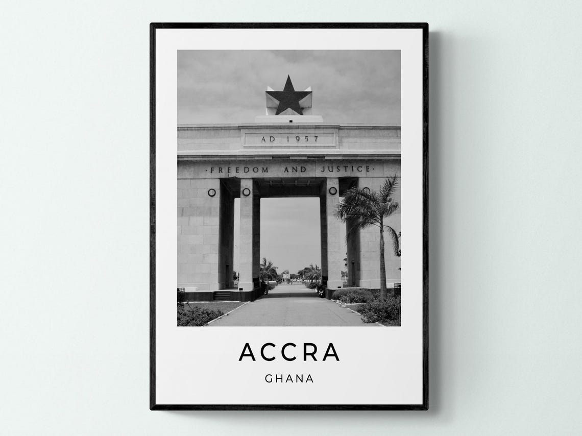 Accra Ghana Independence Arch Black Star Monument Black White Poster