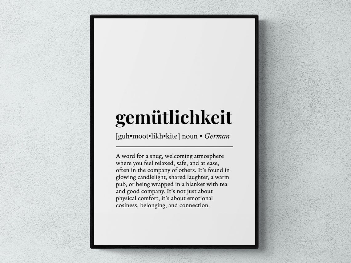 Gemutlichkeit German Word Definition Print for a Cozy Happy Home