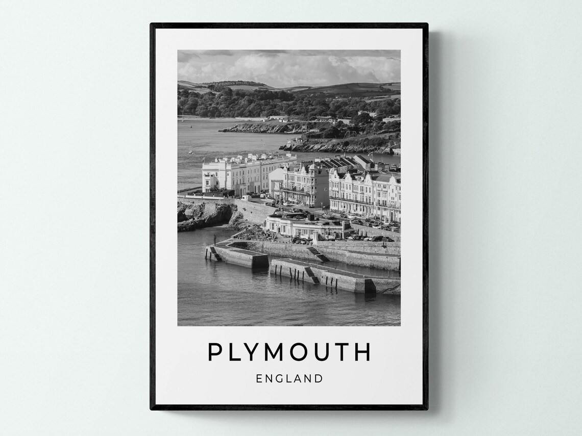 Plymouth England Historic Seafront Harbour Waterfront Travel Poster