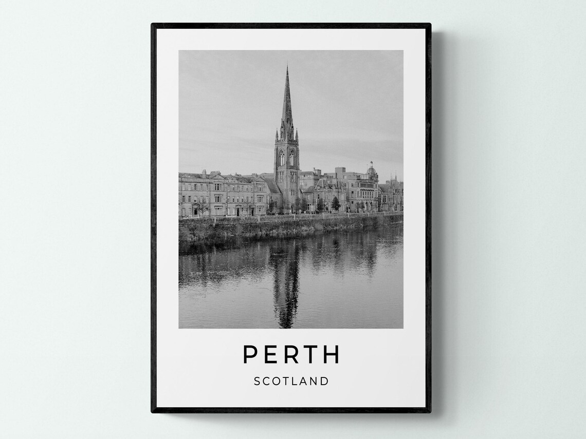 Perth Scotland River Tay Church Spire City Skyline Monochrome Poster