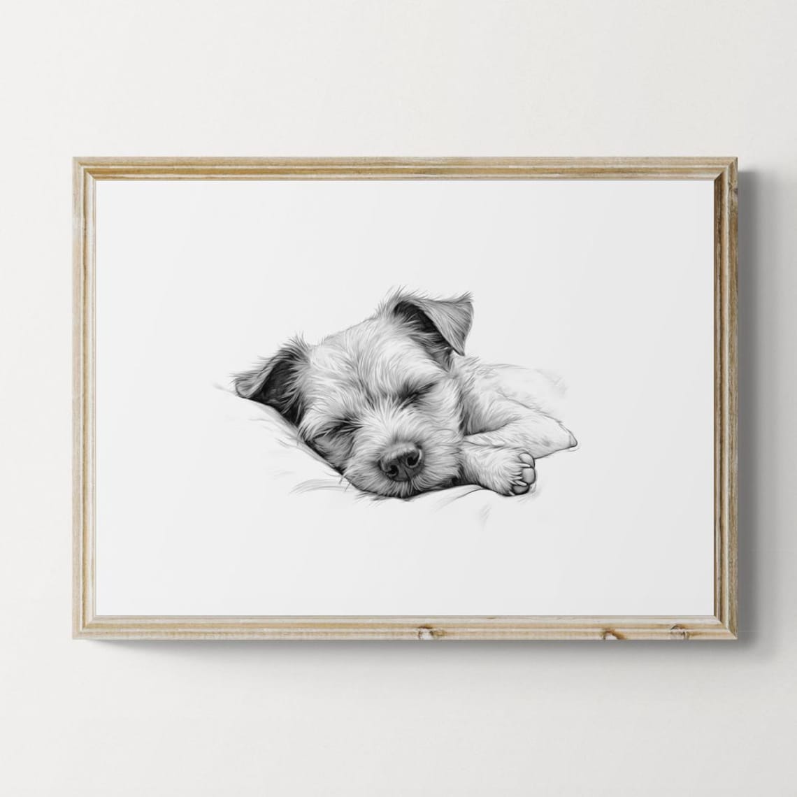 Sleeping Border Terrier Vintage Dog Sketch Art Print