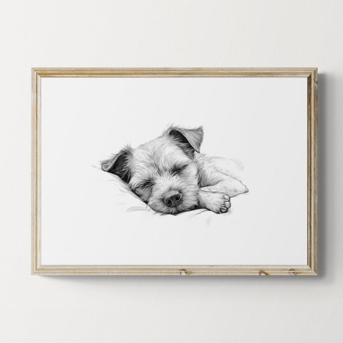 Sleeping Border Terrier Vintage Dog Sketch Print