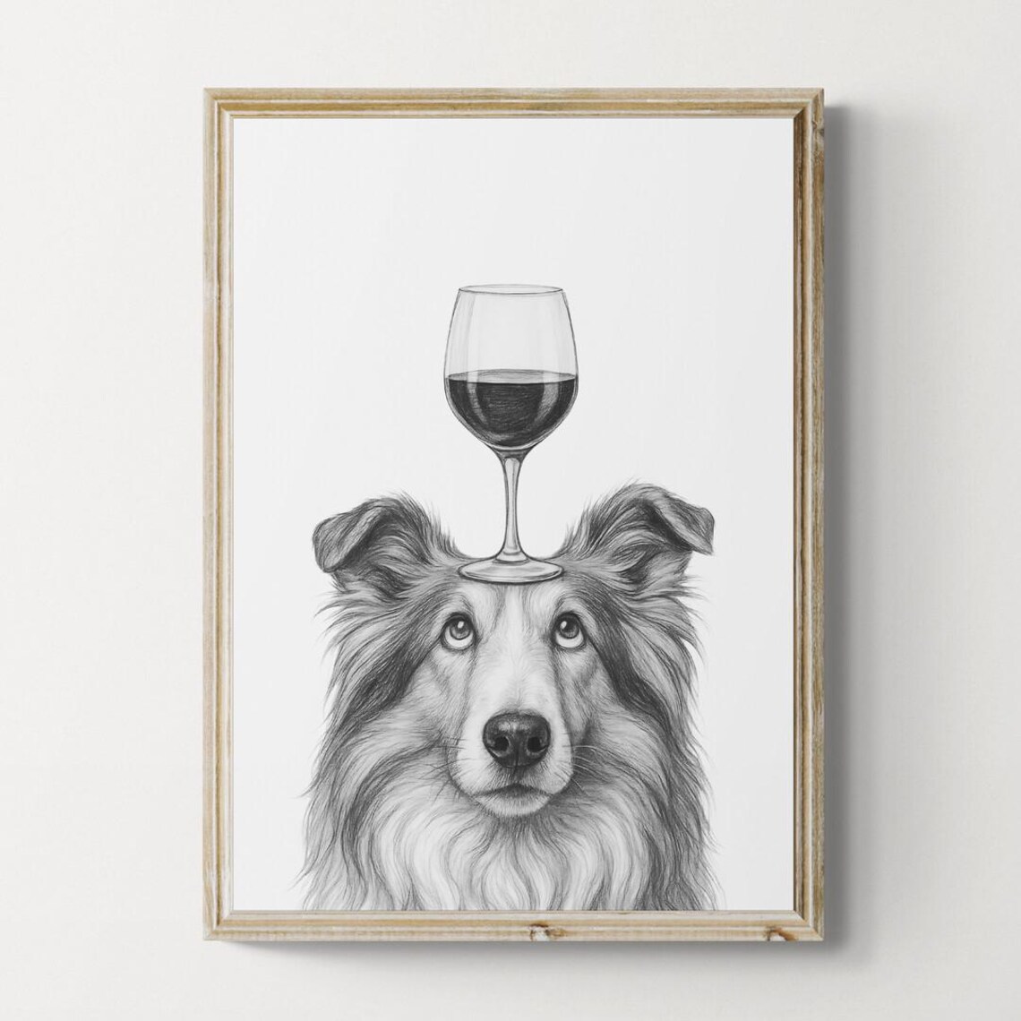 Rough Collie Dog Art Print Funny And Wine Drawing Lover Wall Decor Lovers Gifts
