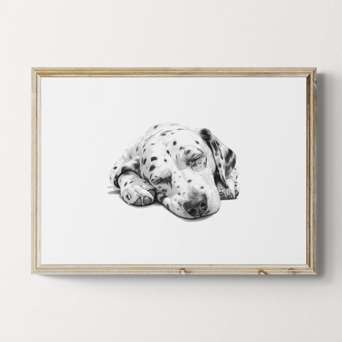 Dalmatian Sleeping Vintage Pencil Sketch Spotted Dog Breed Wall Art