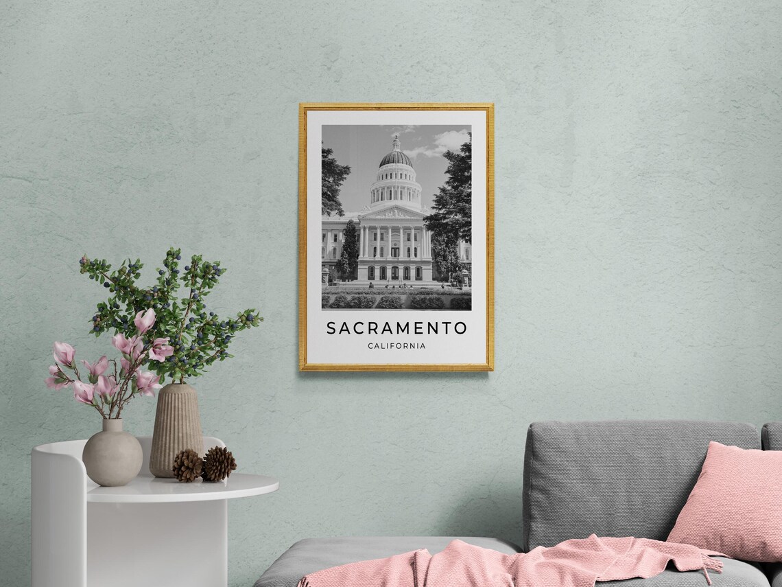 Sacramento California State Capitol Building Black White Travel Poster - Image 2