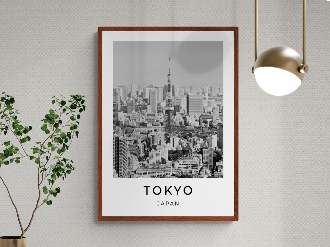 Tokyo Japan Tokyo Tower Skyline Black White Aerial Travel Poster - Image 3