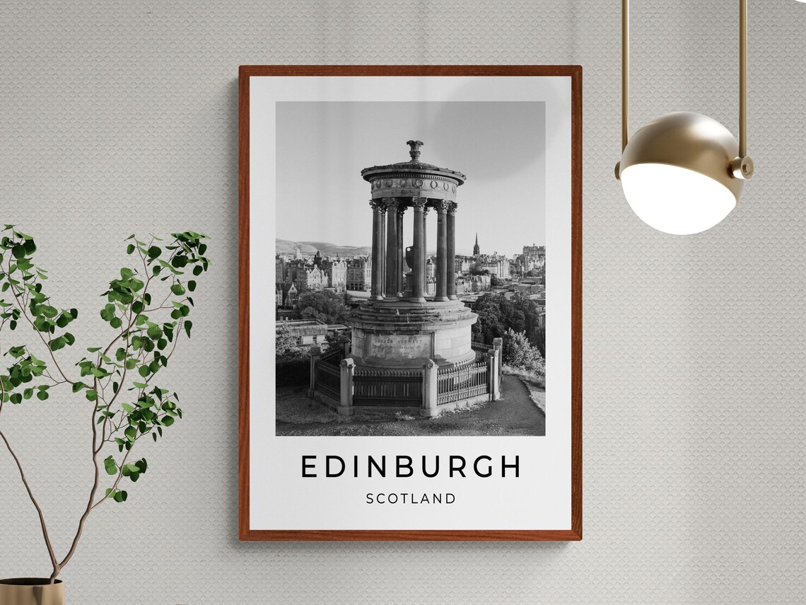 Edinburgh Scotland Calton Hill Monument Monochrome Travel Poster - Image 3