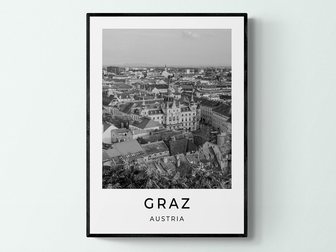 Graz Austria Old Town Aerial Rooftops Historic Cityscape Travel Poster