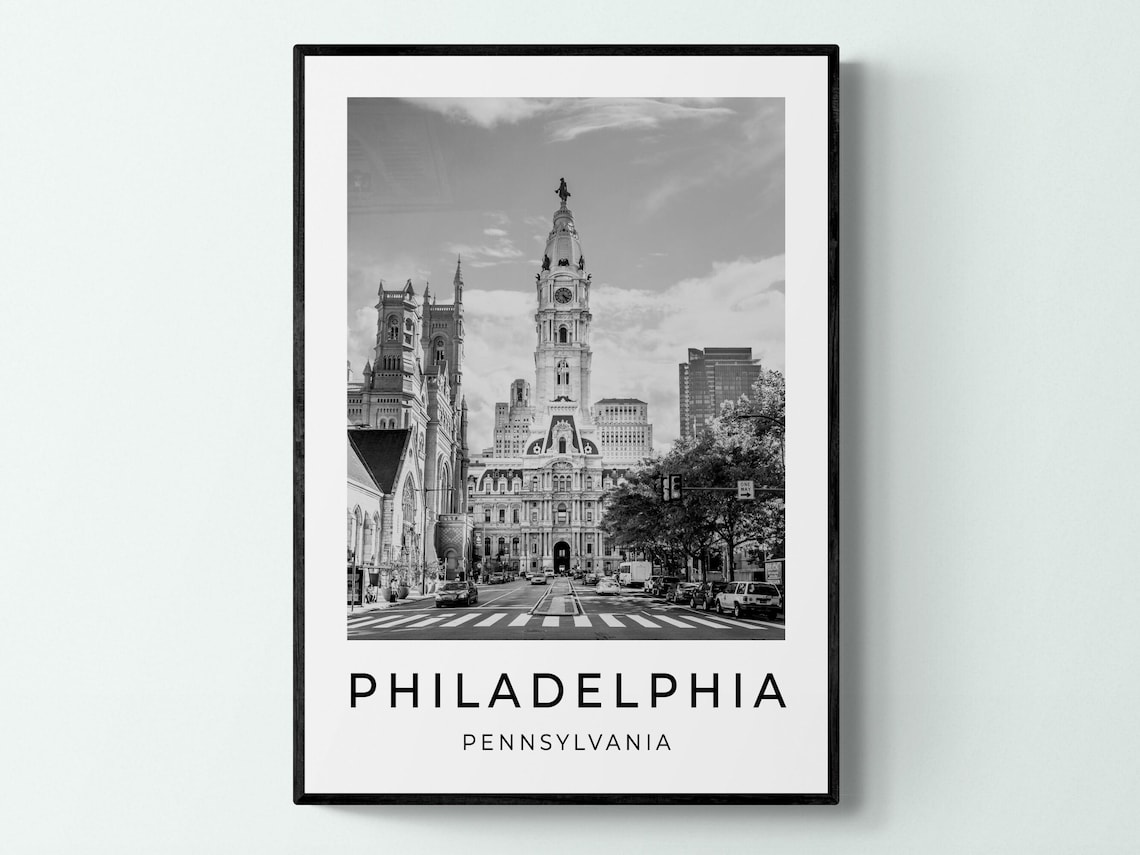 Philadelphia Pennsylvania City Hall Black White Street Photo Print