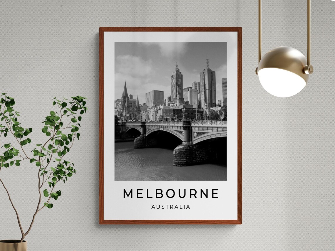 Melbourne Australia Princes Bridge Yarra River Black White City Poster - Image 3