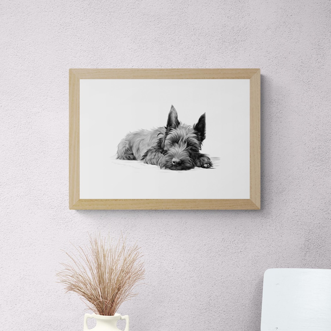 Scottish Terrier Sleeping Vintage Pencil Sketch Scottie Dog Wall Art - Image 2