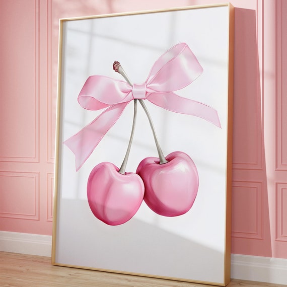 Cherry Coquette Room Decor Print Pink Wall Art Apartment Preppy Poster Dorm
