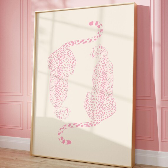Pink Cheetah Print Trendy Wall Art Preppy Dorm Room Decor College Apartment Leopard Poster Retro Y2k