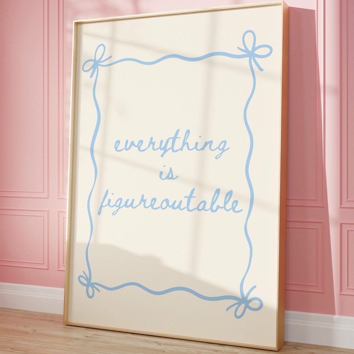 Everything Is Figureoutable Print Inspirational Quote Poster Girly Bluetrendy Wall Art Preppy Dorm Decor Apartment