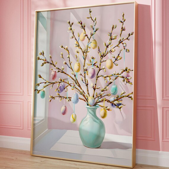 Easter Tree Painting With Pastel Eggs Art Print