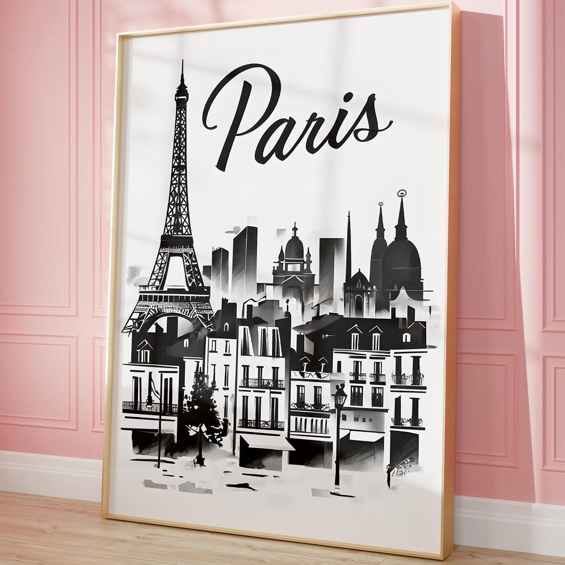 Paris France Eiffel Tower Skyline Black White Chic Wall Poster
