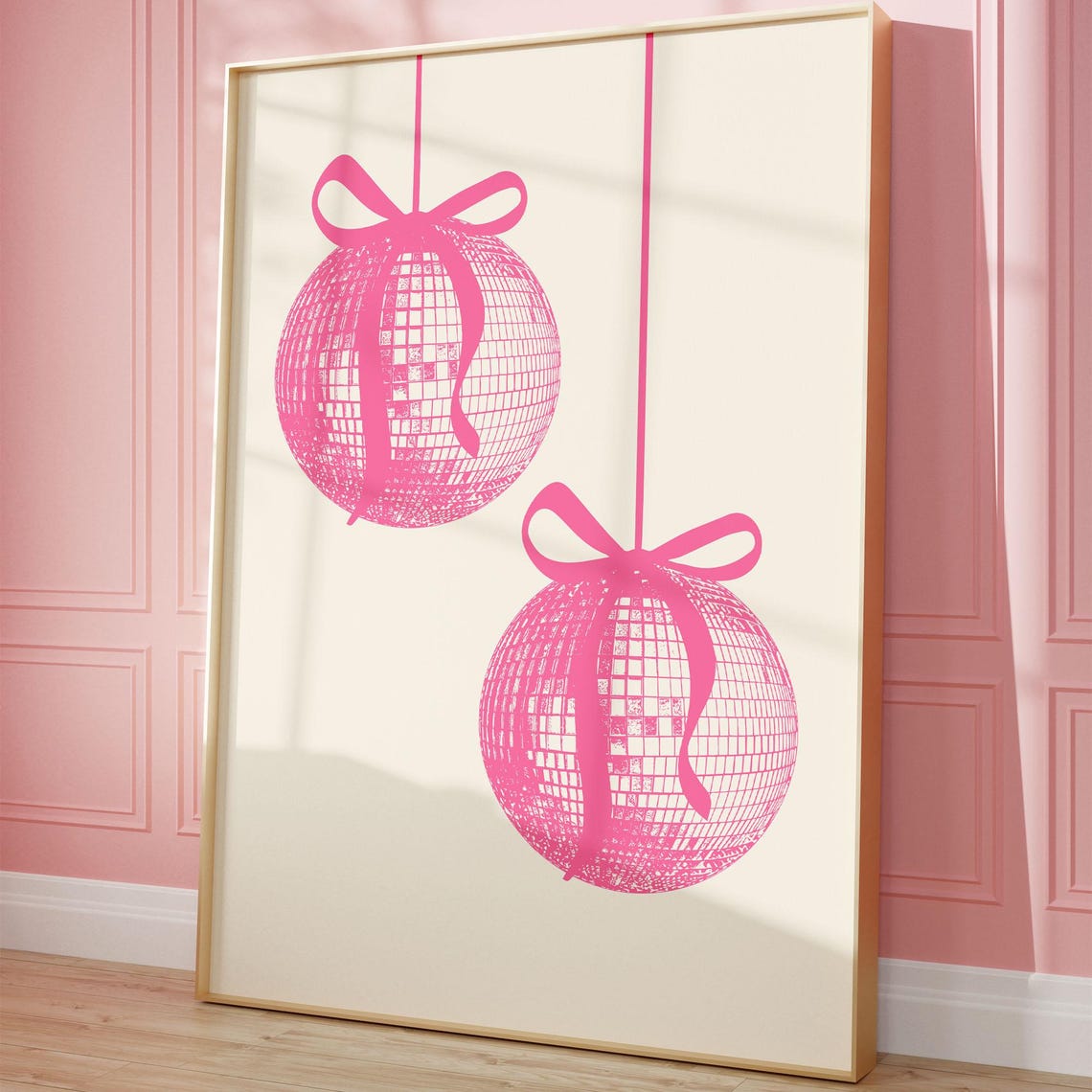 Pink Disco Balls with Bows Retro Girly Party Wall Decor Poster