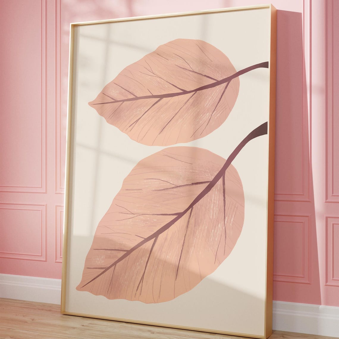 Pink Leaves Botanical Poster Blush Foliage Minimalist Fall Decor Art