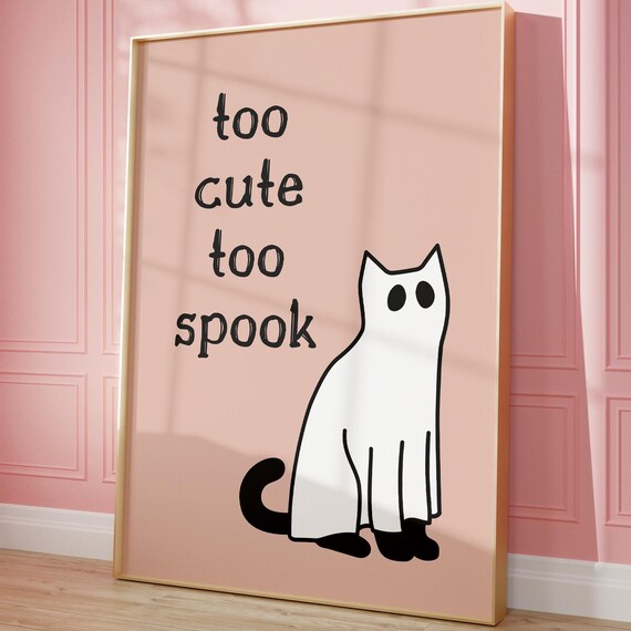 Too Cute Spook Halloween Print Black Cat Poster Pink Trendy Autumn Wall Art Quirky Seasonal Decor Lover