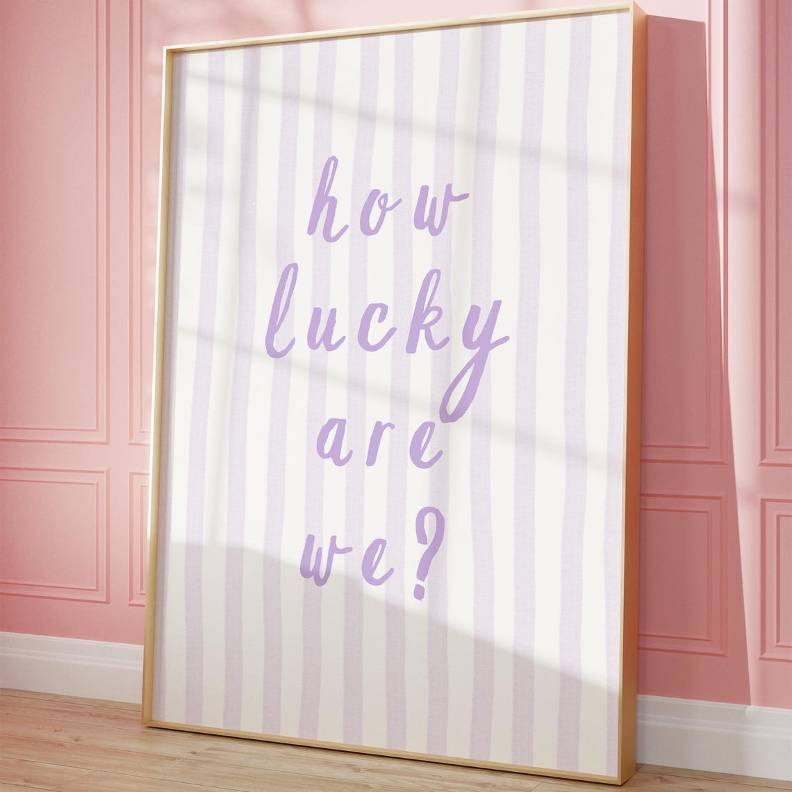 How Lucky Are We Purple Script Striped Girly Dorm Room Poster